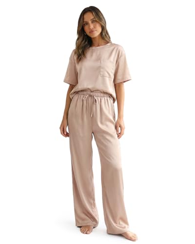 Zylioo Satin Loungewear Set for Tall Women 5'8"+ Lightweight Silky