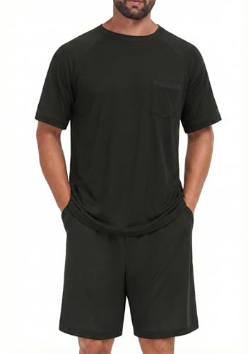 Image of Mens Pajamas Set Lightweight Summer Pjs Sleepwear Soft Comfy Short Sleeve Loungewear With Pocket (S-4X)
