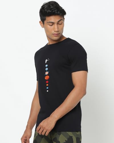 Image of Bewakoof Men's Printed 100% Cotton T-Shirt - Regular Fit, Round Neck, Half Sleeves