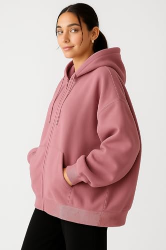 Image of ADBUCKS Women's Oversized Winter Jacket Sweatshirts Casual Drawstring Clothes Zip Up Hoodie with Front Pocket Ii Womens Hoodies Ii