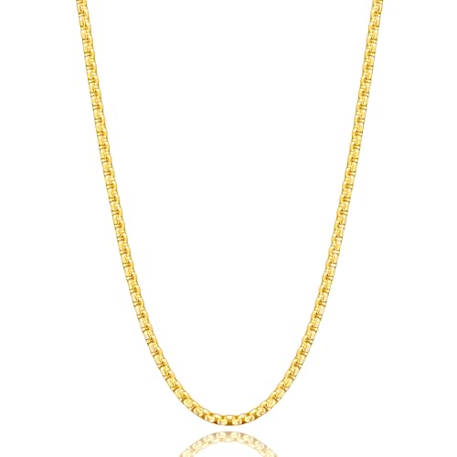 Gold Box Chain for Men, 2.5mm 3mm Mens Stainless Steel Box Chain Necklace Jewelry for Men (2.5mm-Gold, 24 Inches)