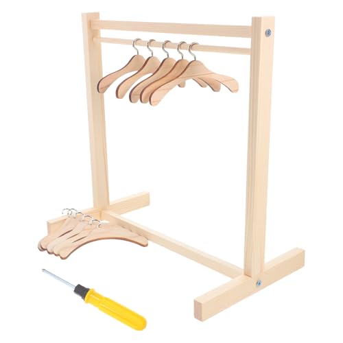 Soporte de madera para ropa de muñecas con perchas de exhibición Alasum