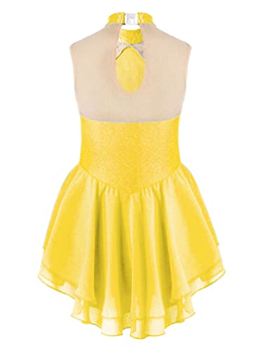 Winying Kids Girls Figure Ice Skating Dress Rhinestones Sleeveless Gymnastic Leotard Ballet Tutu Skirts Dancewear Yellow C 6 Years #TOP1