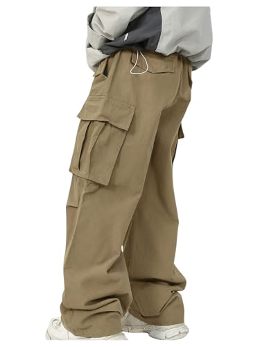 SHENHE Men's Elastic Waist Drawstring Loose Outdoor Hiking Streetwear Cargo Pants2