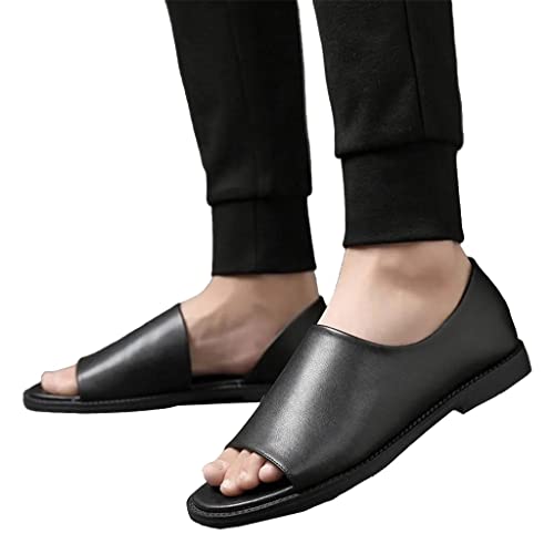 Men Leather Sandals Black Male Shoes Comfortable Gladiator Men Sandals(38)