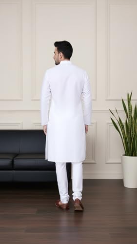 Image of SadreeMen's Silk Blend|Classic|Occassion|Ethinic|Full Sleeve|Mandirn Collor|Knee Length|Solid Colour|Light Weight|Comfort|Regular Fit Kurta Pyjama Set