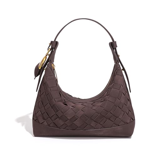 Bolso Hobo de ante lujoso - Bolso de hombro de cuero tejido para mujer con interior espacioso, 8in x 4in x 6in