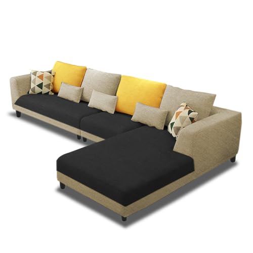 Image of Galib RHS 6 Seater L Shape Sofa Set for Living Room (Cream Black Fabric) Premium Fabric Sofa
