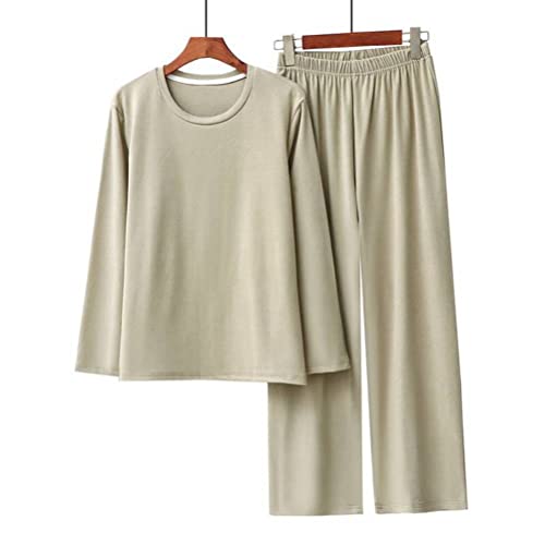 WEISHA Fibras Acrílicas Pijamas Cepillado de Doble Cara Súper Suave Cómodo Simple Color Puro Color Hoodwear de Cuello RedondoCamello, one size