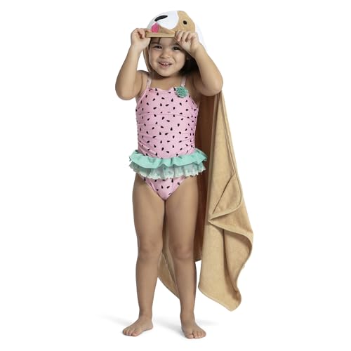 Image of Delta Children Personalized Kids Hooded Bath Towel with Pockets - Super Soft and Absorbent- Great Gift for Boys and Girls, Tan Dog