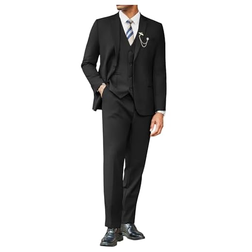 COOFANDY Conjunto de terno masculino de 3 peças, ajuste clássico, 2 botões, casamento, negócios, jantar, formatura, jaqueta, colete, Preto, 50