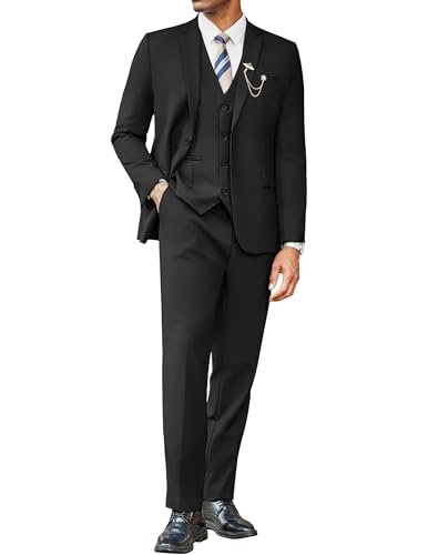 COOFANDY Men's 3 Pieces Suits Classic Fit 2 Buttons Dress Suit Set Wedding Business Dinner Prom Jacket Vest Pants Black
