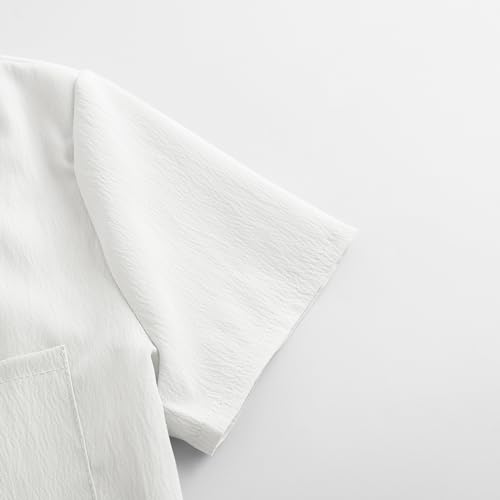 Image of Boys 2 Piece Outfit Button Down Short Sleeve Shirt and Shorts Sets with Pockets