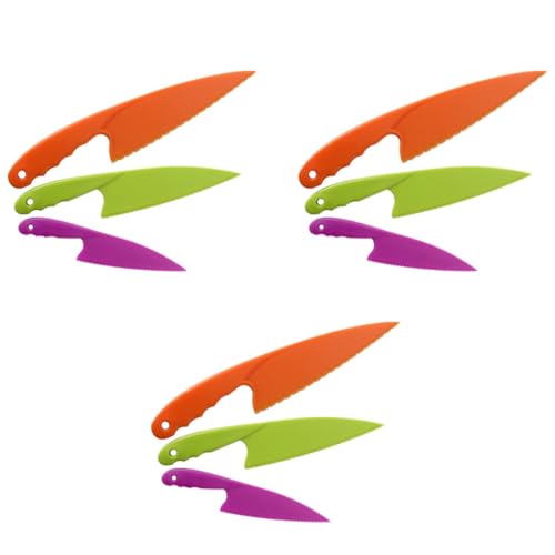 BRIGHTFUFU 3 Pack Boys and Girls Kitchen Accessories Set 9pcs Plastic Knives for Cutting Safe Cooking Tools Random Color