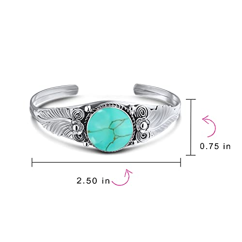 Bling Jewelry Nature Leaf American Indian South Western Navajo Style Flowers Round or Oval Cabochon Statement Onyx Stabilized Turquoise Wide Cuff Bracelet For Women .925 Sterling Silver4