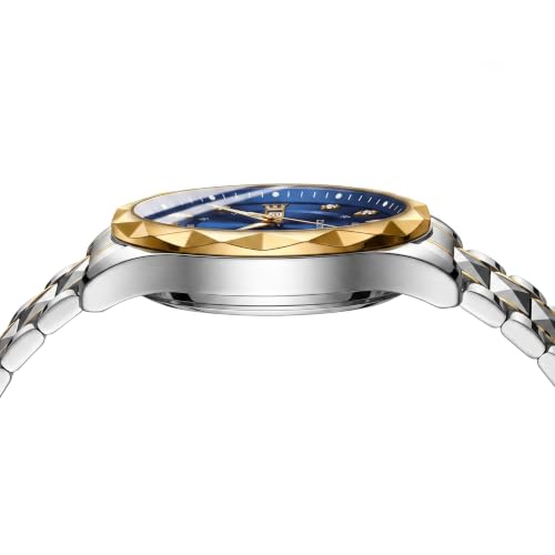 Image of GOLDENIZE FASHION Luxury Analog Roman Numeral Date Display Diamond Pattern Classics Stainless Steel Wrist Watch for Men