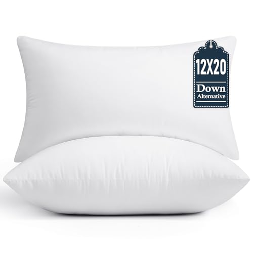 puredown® 12x20 Throw Pillow Inserts Set of 2 – Supportive & Fluffy Down Alternative Pillow Forms for Couch, Sofa & Bed, Indoor Decorative Cushion Stuffer