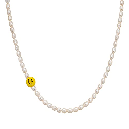 KCS Dainty Gold Pearl Choker Necklace 18K Gold Plated Freshwater Pearl Chain Necklace Handmade Smiley Face Y2K Necklace Irregular Pearls Beaded Necklaces for Women Simple Minimalist Gift KCS Dainty Gold Pearl Choker Necklace 18K Gold Plated Freshwater Pearl Chain Necklace Handmade Smiley Face Y2K Necklace Irregular Pearls Beaded Necklaces for Women Simple Minimalist Gift