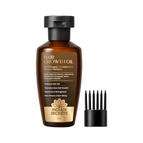 Image of Ayurvedic Hair Oil for Hair Growth | Bhringraj, Amla, Brahmi, Rosemary, Saw Palmetto | Comb Applicator Bottle for Men & Women, 100 ml