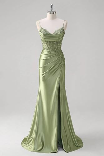 Satin Prom Dresses for Women 2025 Long Lace Applique Corset Mermaid Formal Evening Gown2