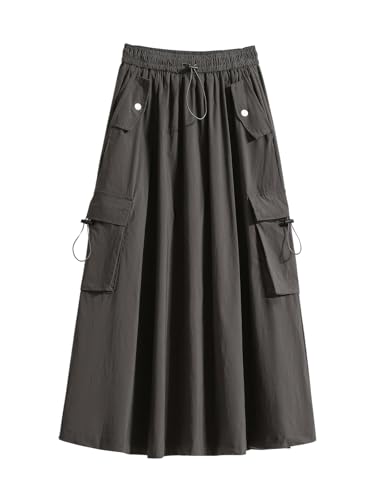 ebossy Women's Vintage Cotton Drawstring Elastic Waist Multi-Pockets Utility Pencil