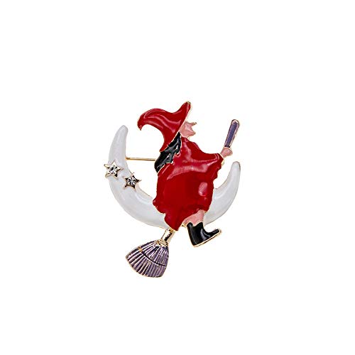 Witch Flying on The Broom Pin Brooch with Moon Star Enamel Brooch Clothes Bags Accessories for Girls Boys Halloween Jewelry2
