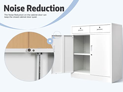 Besfur Metal Locking Storage Cabinet, 36“H Metal File Cabinet With Two Drawers, Metal Cabinets With Doors And Shelves For Office, School, Garage（White） #TOP4