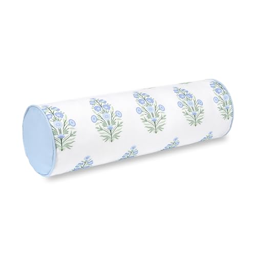 Hofdeco Premium Coastal Grandmillennial Patio Indoor Outdoor Bolster Pillow Cover Only 6x20 Water Repellent for Backyard Couch Poolside Baby Blue Print Flower