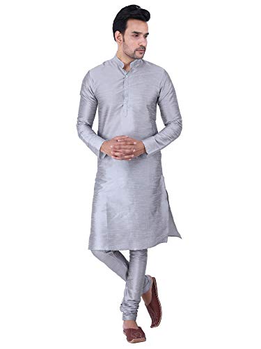 Image of HUZUR Men's Silk Solid Straight Long Kurta Pyjama Set| Ethnic Wear