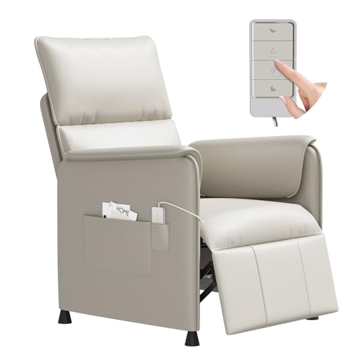 Liftsync Recliner Chair,Electric Adjustable PU Leather Recliner with Remote Control and Padded Backrest,Recliner Single Sofa Seat with Thick Seat Cushion for Living Room Bedroom Home Theater (Beige)