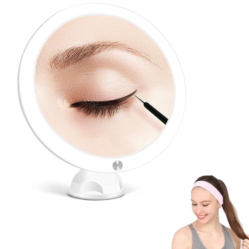 EMINENZA Espejo Maquillaje con Luz Espejo Aumento 10X con Ventosa para Maquillaje Espejos de Baño con Luz LED Portátil Tocador Redondo de Precisión Ideal para Viaje Rutina Facial y Cuidado Diario
