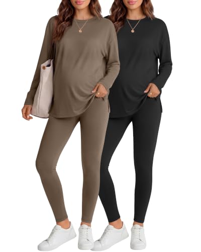 Neer 2 Pack Womens Maternity Pajama Sets 2 Piece Outfits, 2-Color, Medium