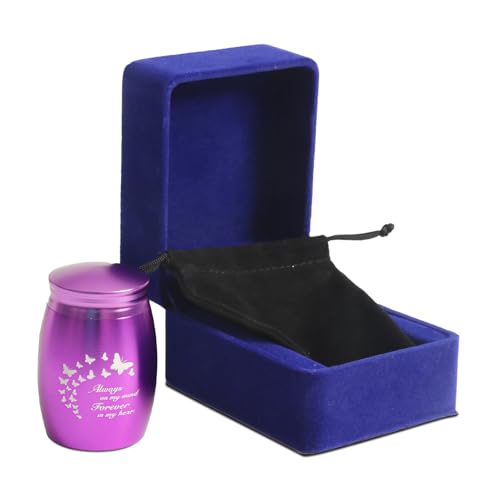 Image of Small Keepsake Cremation Urns for Human Ashes with Velvet Bag | 2.7 inch Purple Butterfly Mini Memorial Urns for Women /Mom /Mother /Girl /Grandma