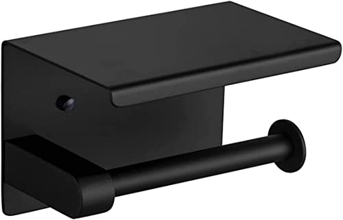 Toilettenpapierhalter Ohne Bohren mit Ablage, Klopapierhalter SUS304 Edelstahl Papierhalter WC Rollenhalter Wandmontage Papier Halterung für Küche und Badzimmer(Schwarz) Cover