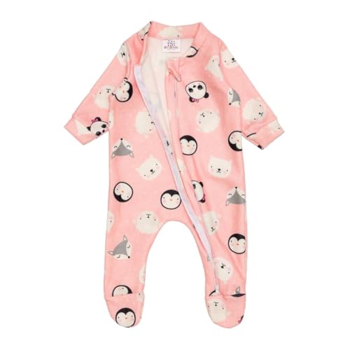 Macacão Boucle Bebê Inverno Peluciado Com Zíper Quentinho (Padrão, Pinguim Rosa, P (COM PÉZINHO))
