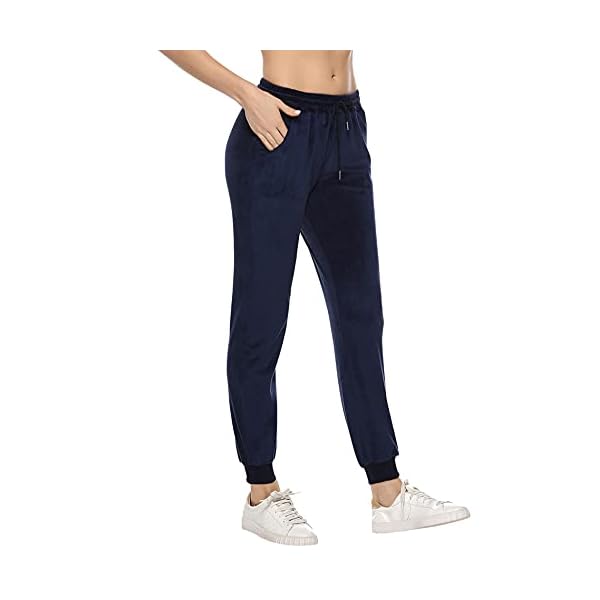 Irevial Women Velvet Trouser Joggers Velour Sweatpants Winter Casual Active Yoga Sportswear Pants with Pockets Navy Medium