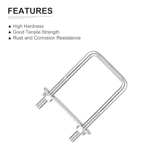 Image of DTGN M8x50x100mm(ThreadxWxL) Square U Bolt - 5Pack - Good for Trailer Pipe Replacement Parts - 304 Stainless Steel U Shape Bolts