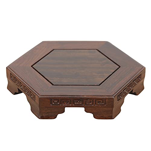 Base vaso in legno Wooden Base di vaso in legno Mobili orientali Mobili Orientale Ebano Stand in legno Forma di esagono con piedistallo in legno con artigianato scolpito 1,1 pollici alto Base piedista