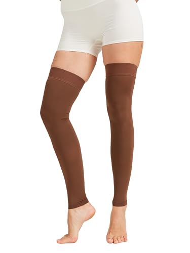 Image of NURCOM 15-20 mmHg Compression Stockings for Women & Men, Footless Thigh High Compression Sleeves with Dot Silicone Band, Graduated Support Pressure Stockings-Ideal for Athletic, Medical, Travel Use