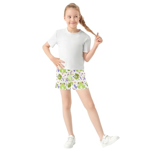 Girls Athletic Lounge Shorts Cute Cartoon Green Frogs Print Comfy Summer Pajama Sleep Shorts for Kids Teens, X-Small2