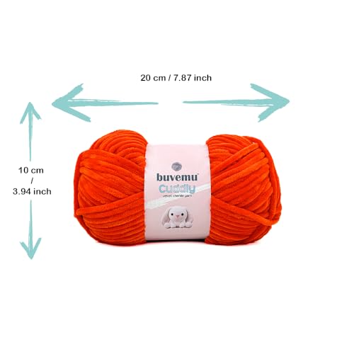 Image of Cuddly Velvet Chenille Yarn, Super Soft Fluffy Bulky for Knitting Crocheting Crafting Blanket Amigurumi, Durable for Shedding, 100 Gram (3.53 Ounces) 109 Yards (100 Meters) (Deep Orange)
