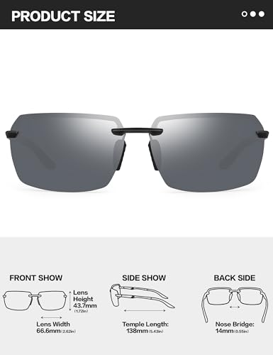 Image of BIRCEN Mens Polarized Sunglasses for Driving: Rimless UV Protection Sun Glasses with Al-Mg Frame for Fishing Traveling Golf