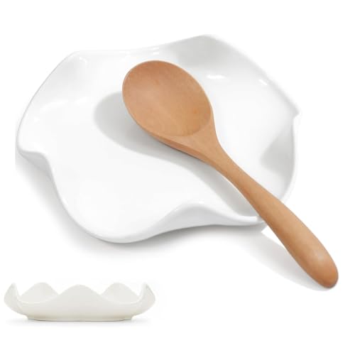 JDCMEI Repose Cuillère Cuisine en Céramique, Porte-Cuillère Rangement Porcelaine, Support de Cuillère, Support pour Ustensiles de Cuisine, Porte Cuillere...