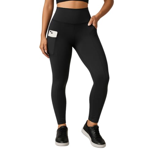 Calça Legging Feminina Fitness Cintura Alta Com Bolso Para Academia e Treino (BR, Alfa, P, Regular, Alto, 1, Preto)