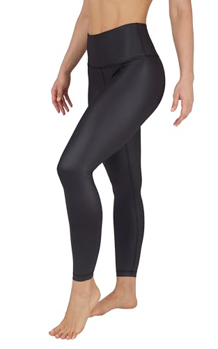 90 Degree By Reflex Women's High Waisted Tummy Control Squat Proof Faux Leather Pleather Ankle Leggings - Black Cire - Medium