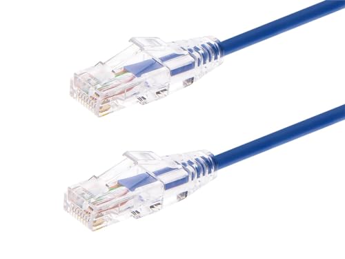 Monoprice Cat6 10ft Blue Component Level Patch Cable UTP 28AWG 550MHz Pure Bare Copper Snagless RJ45 SlimRun Series Ethernet Cable