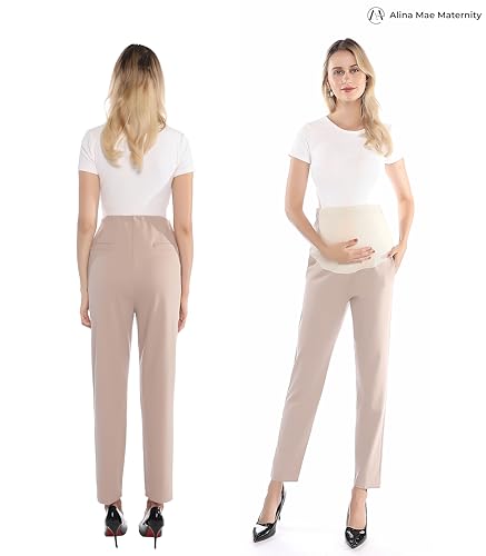 Image of Maternity Pants Work Over The Belly with Pockets, Womens Pregnancy Dress Pants Office Clothes Trousers Stretch Summer
