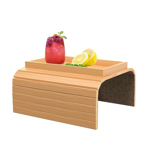Bandeja para sofá con reposabrazos de bambú Natural, Bandeja Antideslizante para sofá, Reposabrazos de Bandeja de sofá, para Aperitivos, teléfono móvil, Control, Tazas, Flexible Reposabrazos del sofá