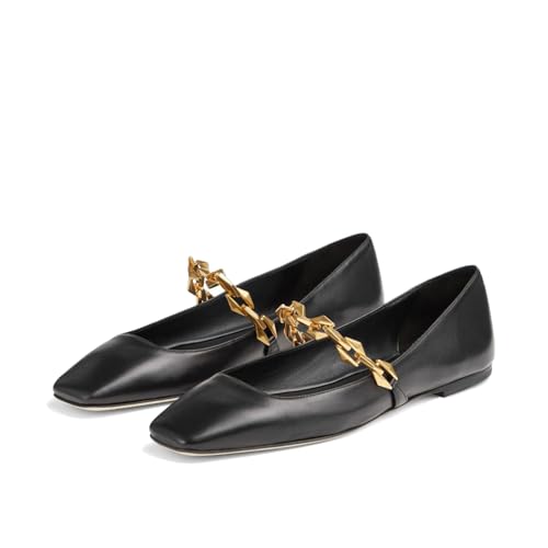 Vertundy Women's Ballet Flats Square Toe Mary Jane Slip On Ballerina Flats for Women Loafers Chain Link Design Leather Dressy Flats Shoes