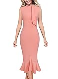 VFSHOW Womens Peach Pink Bow Tie Neck Vintage Elegant Pinup Cocktail Party Bodycon Pencil Mermaid Midi Mid-Calf Dress 8969 PIK L